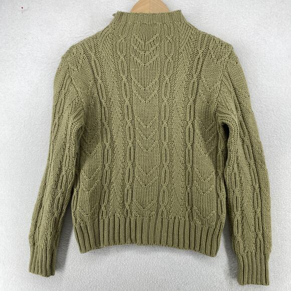 PAUL JAMES Sweater Women S Wool Fisherman Cable Funnel Neck Pullover Green Khaki - Picture 3 of 9
